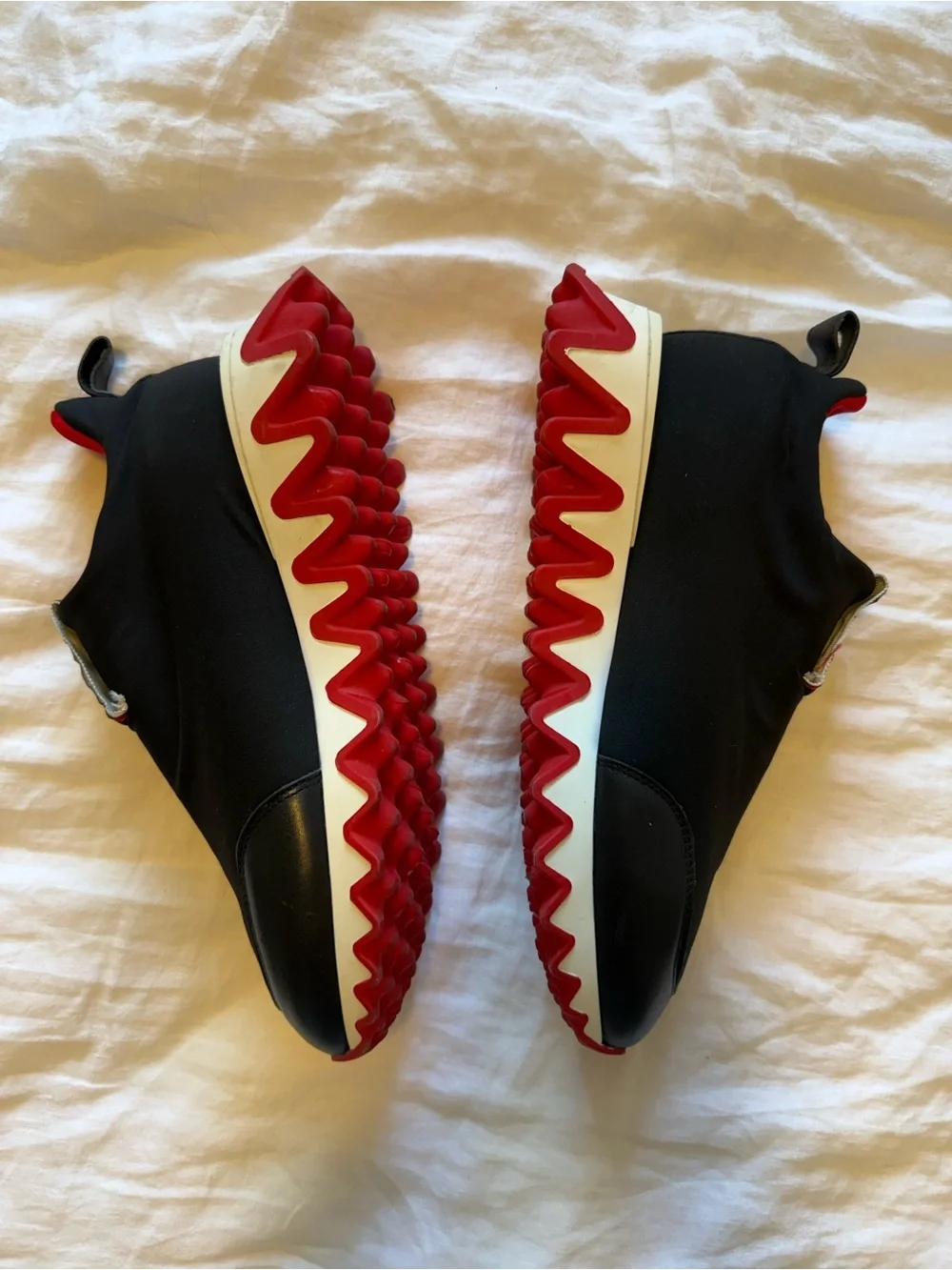 Christian Louboutin Black and Red Slip-On Sneakers